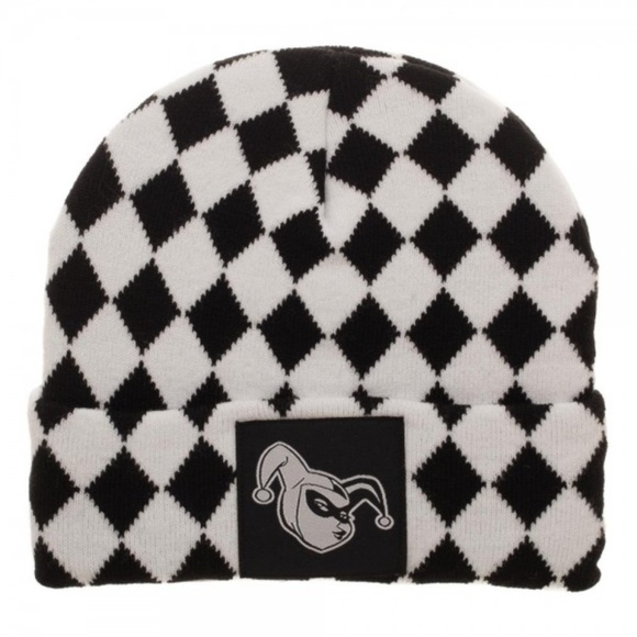Harley Quinn Black And White Beanie Hat Diamonds Boutique